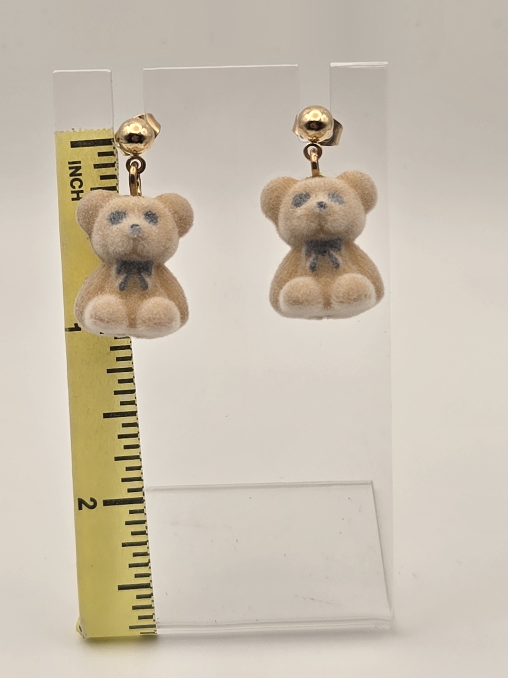 Plush Teddy Drop Earrings with Bow Accent